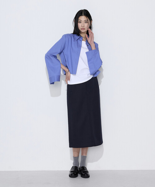 COMME CA（コムサ）の「〔 Sサイズ 〕 コットンポプリンストライプ クロプトシャツ（シャツ/ブラウス・レディース・ブルー/ブラウン・5号）」の13枚目の写真