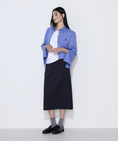 COMME CA（コムサ）の「〔 Sサイズ 〕 コットンポプリンストライプ クロプトシャツ（シャツ/ブラウス・レディース・ブルー/ブラウン・5号）」の14枚目の写真