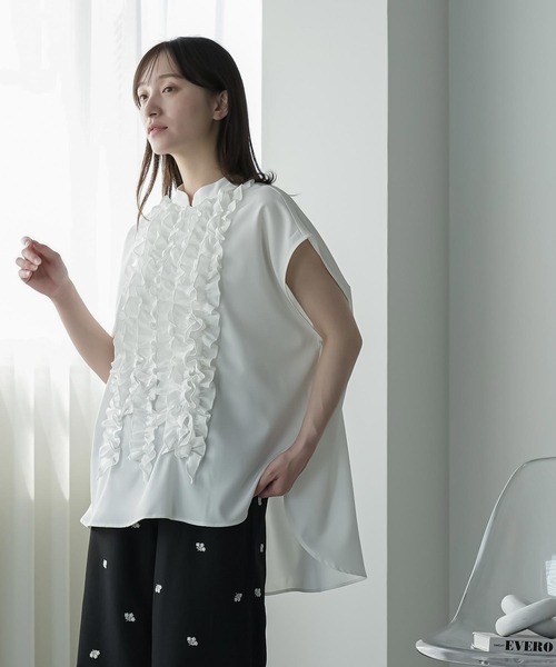 mili an deni（ミリアンデニ）の「フレンチスリーブフロントフリルブラウス（シャツ/ブラウス・レディース・ブラック/ホワイト・M）」の16枚目の写真