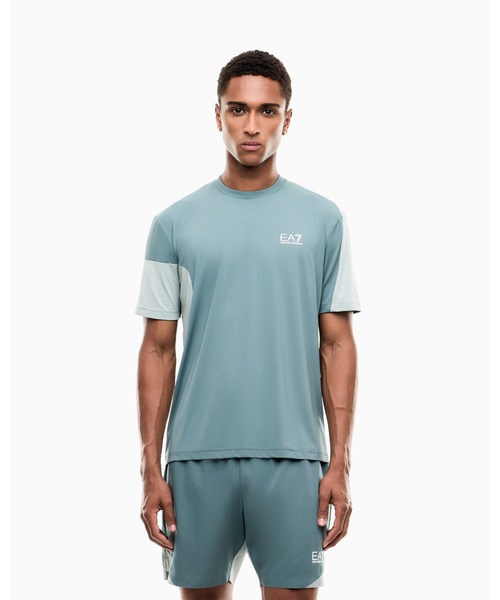 EMPORIO ARMANI EA7(エンポリオアルマーニイーエーセブン)の「<オンライン限定>【エンポリオ アルマーニ EA7】カラーブロック 半袖Tシャツ Tennis Pro(Tシャツ/カットソー・メンズ・ブラック/グリーン・X-LARGE/LARGE/SMALL/MEDIUM/X-SMALL)」の1枚目の写真