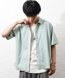 【MinoriTY】マルチドビーストライプオーバーサイズ半袖シャツ  メンズ  夏服 ユニセックス 半袖  ルーズフィット ビッグシルエット