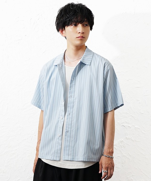 MinoriTY(マイノリティ)の「【MinoriTY】マルチドビーストライプオーバーサイズ半袖シャツ メンズ 夏服 ユニセックス 半袖 ルーズフィット ビッグシルエット(シャツ/ブラウス・メンズ・グリーン/ブルー/チャコール・M/S/L)」の4枚目の写真