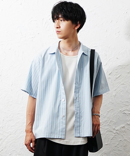 MinoriTY(マイノリティ)の「【MinoriTY】マルチドビーストライプオーバーサイズ半袖シャツ メンズ 夏服 ユニセックス 半袖 ルーズフィット ビッグシルエット(シャツ/ブラウス・メンズ・グリーン/ブルー/チャコール・M/S/L)」の6枚目の写真
