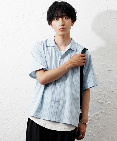 MinoriTY(マイノリティ)の「【MinoriTY】マルチドビーストライプオーバーサイズ半袖シャツ メンズ 夏服 ユニセックス 半袖 ルーズフィット ビッグシルエット(シャツ/ブラウス・メンズ・グリーン/ブルー/チャコール・M/S/L)」の7枚目の写真