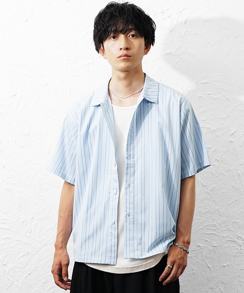 MinoriTY(マイノリティ)の「【MinoriTY】マルチドビーストライプオーバーサイズ半袖シャツ メンズ 夏服 ユニセックス 半袖 ルーズフィット ビッグシルエット(シャツ/ブラウス・メンズ・グリーン/ブルー/チャコール・M/S/L)」の8枚目の写真