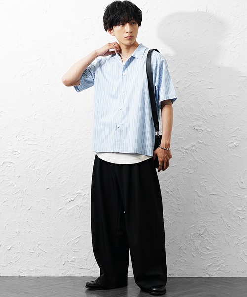 MinoriTY(マイノリティ)の「【MinoriTY】マルチドビーストライプオーバーサイズ半袖シャツ メンズ 夏服 ユニセックス 半袖 ルーズフィット ビッグシルエット(シャツ/ブラウス・メンズ・グリーン/ブルー/チャコール・M/S/L)」の9枚目の写真