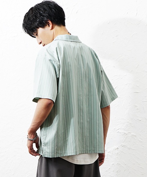 MinoriTY(マイノリティ)の「【MinoriTY】マルチドビーストライプオーバーサイズ半袖シャツ メンズ 夏服 ユニセックス 半袖 ルーズフィット ビッグシルエット(シャツ/ブラウス・メンズ・グリーン/ブルー/チャコール・M/S/L)」の14枚目の写真