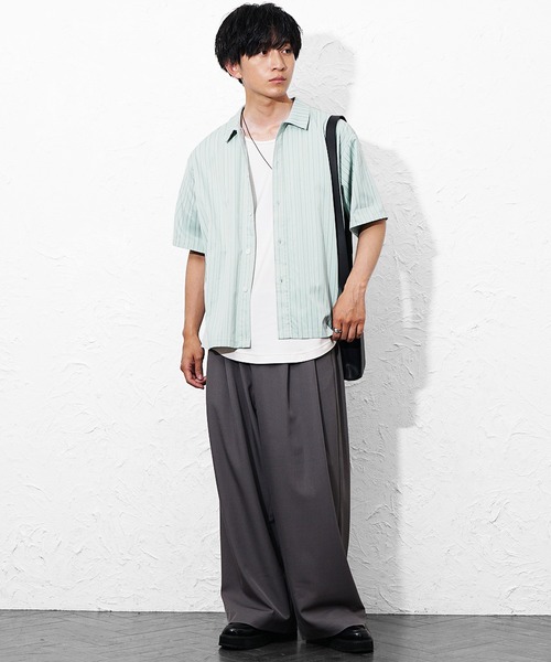 MinoriTY(マイノリティ)の「【MinoriTY】マルチドビーストライプオーバーサイズ半袖シャツ メンズ 夏服 ユニセックス 半袖 ルーズフィット ビッグシルエット(シャツ/ブラウス・メンズ・グリーン/ブルー/チャコール・M/S/L)」の15枚目の写真