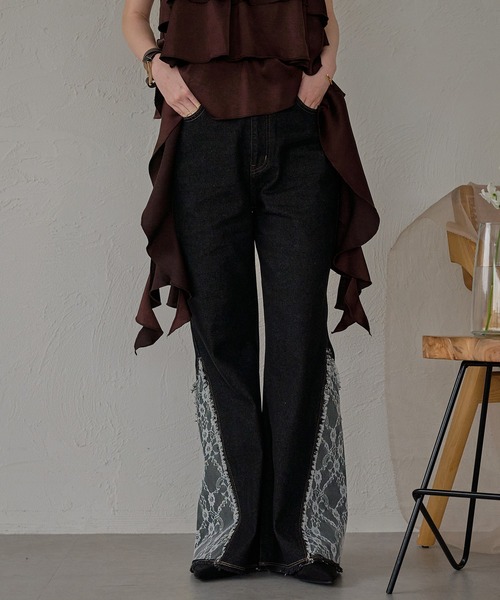 mideal（マイディール）の「lace flare denim pants / レースフレアデニムパンツ（デニムパンツ・レディース・ブラック/ライトブルー・X-SMALL/SMALL/MEDIUM）」の16枚目の写真