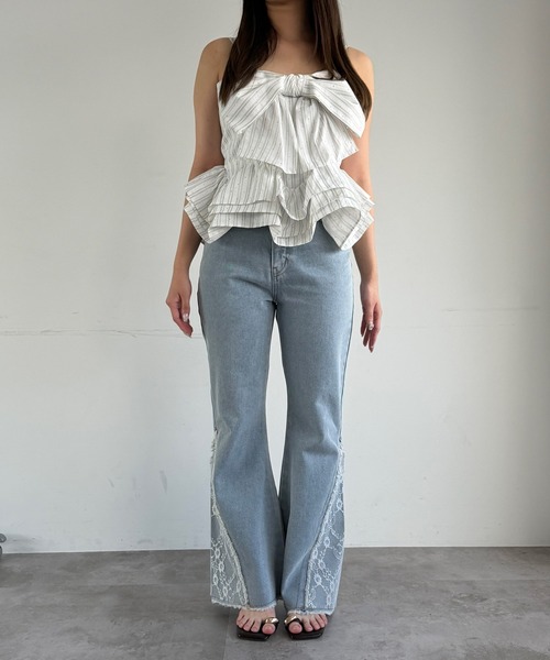 mideal（マイディール）の「lace flare denim pants / レースフレアデニムパンツ（デニムパンツ・レディース・ブラック/ライトブルー・X-SMALL/SMALL/MEDIUM）」の9枚目の写真