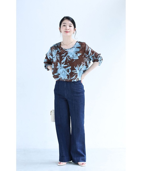 cawaii（カワイイ）の「ジャガードの花浮かぶチョコミントカラーシアーチュニック（シャツ/ブラウス・レディース・ブラウン・FREE）」の10枚目の写真