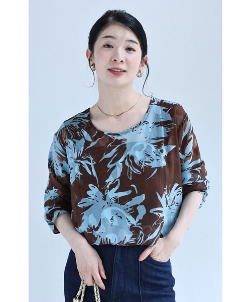 cawaii（カワイイ）の「ジャガードの花浮かぶチョコミントカラーシアーチュニック（シャツ/ブラウス・レディース・ブラウン・FREE）」の17枚目の写真