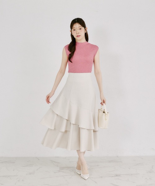 tocco closet（トッコ　クローゼット）の「バックレースアップアシメ切り替えティアードフレアスカート（スカート・レディース・ブラック/ライトベージュ・M）」の18枚目の写真