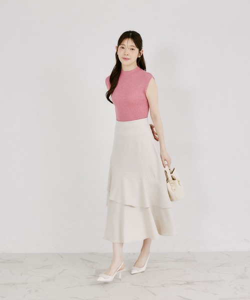 tocco closet（トッコ　クローゼット）の「バックレースアップアシメ切り替えティアードフレアスカート（スカート・レディース・ブラック/ライトベージュ・M）」の17枚目の写真