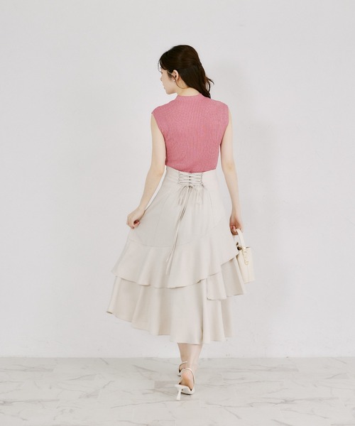 tocco closet（トッコ　クローゼット）の「バックレースアップアシメ切り替えティアードフレアスカート（スカート・レディース・ブラック/ライトベージュ・M）」の16枚目の写真