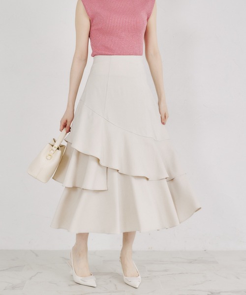 tocco closet（トッコ　クローゼット）の「バックレースアップアシメ切り替えティアードフレアスカート（スカート・レディース・ブラック/ライトベージュ・M）」の14枚目の写真