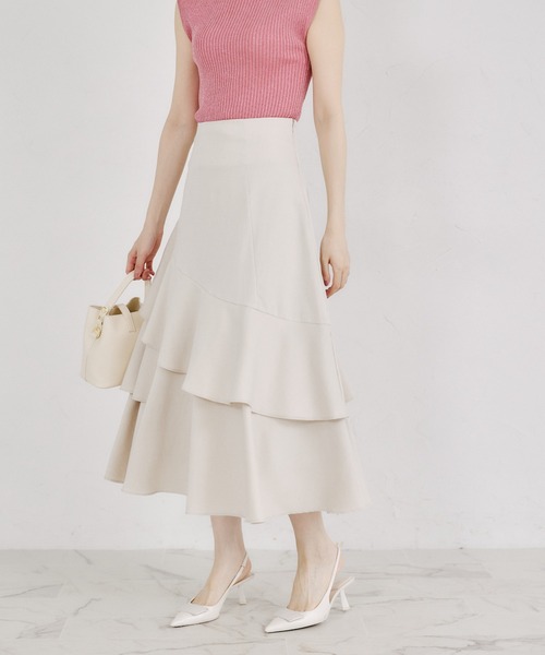 tocco closet（トッコ　クローゼット）の「バックレースアップアシメ切り替えティアードフレアスカート（スカート・レディース・ブラック/ライトベージュ・M）」の13枚目の写真