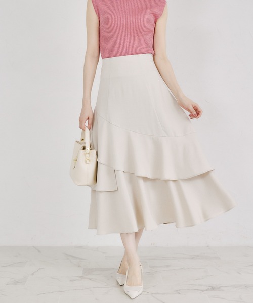 tocco closet（トッコ　クローゼット）の「バックレースアップアシメ切り替えティアードフレアスカート（スカート・レディース・ブラック/ライトベージュ・M）」の15枚目の写真