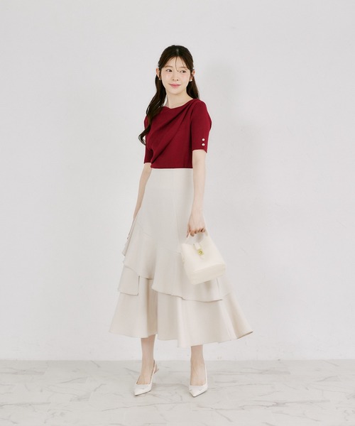 tocco closet（トッコ　クローゼット）の「バックレースアップアシメ切り替えティアードフレアスカート（スカート・レディース・ブラック/ライトベージュ・M）」の21枚目の写真