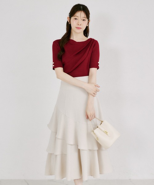 tocco closet（トッコ　クローゼット）の「バックレースアップアシメ切り替えティアードフレアスカート（スカート・レディース・ブラック/ライトベージュ・M）」の20枚目の写真