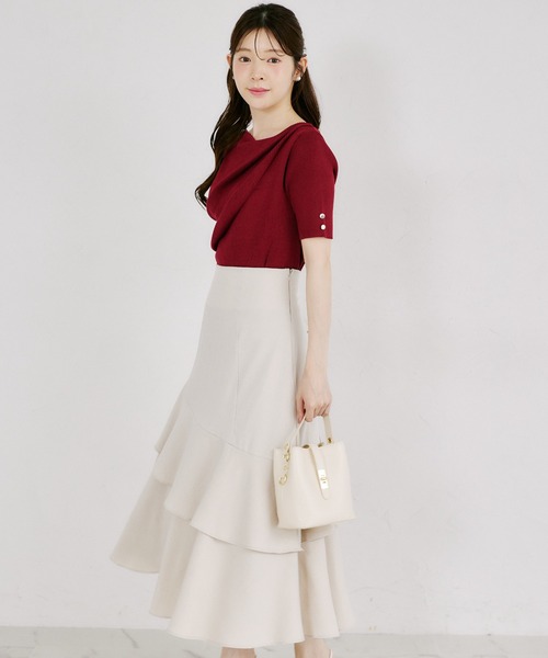tocco closet（トッコ　クローゼット）の「バックレースアップアシメ切り替えティアードフレアスカート（スカート・レディース・ブラック/ライトベージュ・M）」の19枚目の写真
