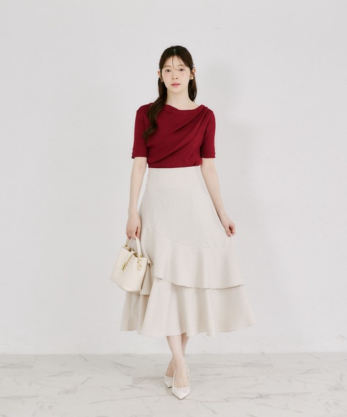 tocco closet（トッコ　クローゼット）の「バックレースアップアシメ切り替えティアードフレアスカート（スカート・レディース・ブラック/ライトベージュ・M）」の22枚目の写真