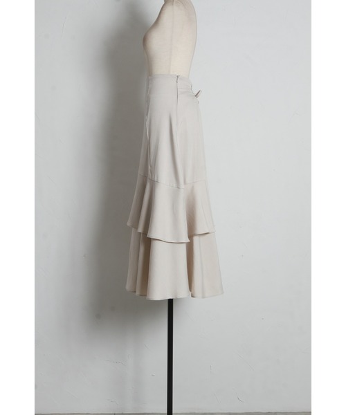 tocco closet（トッコ　クローゼット）の「バックレースアップアシメ切り替えティアードフレアスカート（スカート・レディース・ブラック/ライトベージュ・M）」の9枚目の写真