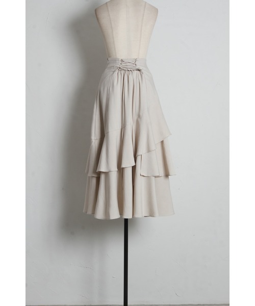 tocco closet（トッコ　クローゼット）の「バックレースアップアシメ切り替えティアードフレアスカート（スカート・レディース・ブラック/ライトベージュ・M）」の8枚目の写真