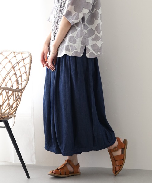 ubasoku(ウバソク)の「ubasoku リネン混デニム ボリュームパンツ(デニムパンツ・レディース・インディゴブルー・FREE)」の3枚目の写真