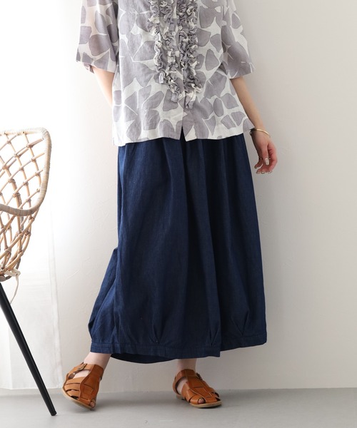 ubasoku(ウバソク)の「ubasoku リネン混デニム ボリュームパンツ(デニムパンツ・レディース・インディゴブルー・FREE)」の4枚目の写真