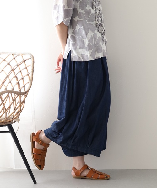 ubasoku(ウバソク)の「ubasoku リネン混デニム ボリュームパンツ(デニムパンツ・レディース・インディゴブルー・FREE)」の5枚目の写真