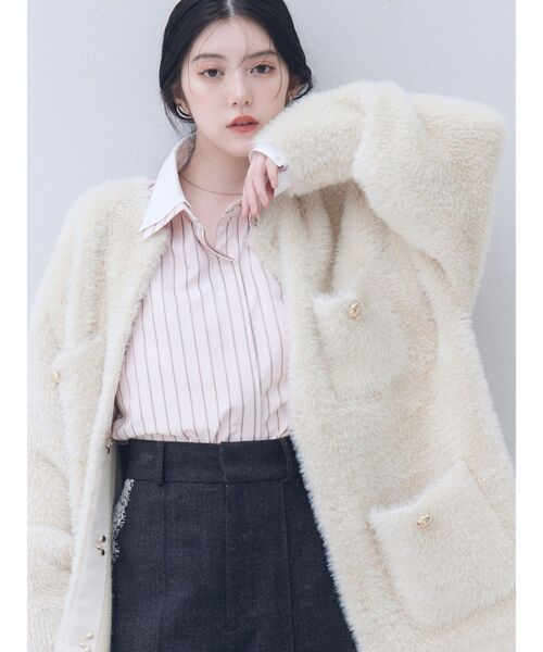 LAGUNAMOON（ラグナムーン）の「【WEB限定カラーあり】ポケットシャギーニットカーディガン【秋服】（カーディガン/ボレロ・レディース・モカ/イエロー/ライトグレー/アイボリー・FREE）」の5枚目の写真