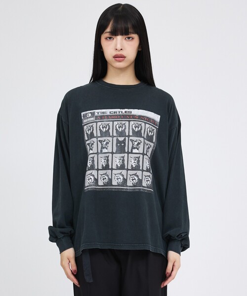 REMI RELIEF（レミレリーフ）の「【REMI RELIEF / レミレリーフ】SP加工20/天竺 AHARD CATS NIGHT / 長袖Tシャツ / ユニセックス（Tシャツ/カットソー・メンズ・ブラック/オフホワイト・M/L/XL）」の9枚目の写真