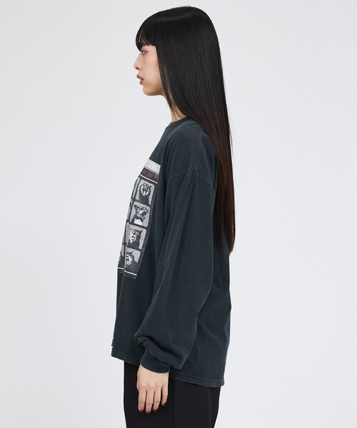 REMI RELIEF（レミレリーフ）の「【REMI RELIEF / レミレリーフ】SP加工20/天竺 AHARD CATS NIGHT / 長袖Tシャツ / ユニセックス（Tシャツ/カットソー・メンズ・ブラック/オフホワイト・M/L/XL）」の8枚目の写真