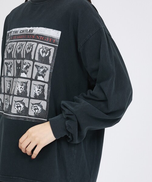 REMI RELIEF（レミレリーフ）の「【REMI RELIEF / レミレリーフ】SP加工20/天竺 AHARD CATS NIGHT / 長袖Tシャツ / ユニセックス（Tシャツ/カットソー・メンズ・ブラック/オフホワイト・M/L/XL）」の5枚目の写真