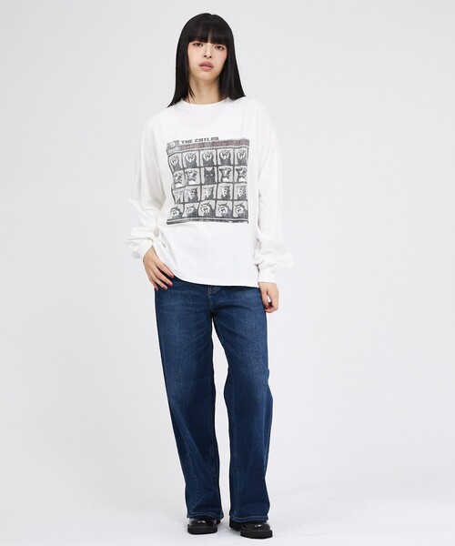 REMI RELIEF（レミレリーフ）の「【REMI RELIEF / レミレリーフ】SP加工20/天竺 AHARD CATS NIGHT / 長袖Tシャツ / ユニセックス（Tシャツ/カットソー・メンズ・ブラック/オフホワイト・M/L/XL）」の3枚目の写真