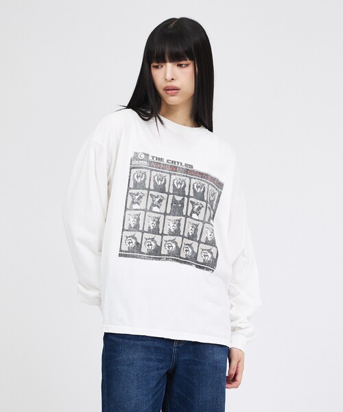 REMI RELIEF（レミレリーフ）の「【REMI RELIEF / レミレリーフ】SP加工20/天竺 AHARD CATS NIGHT / 長袖Tシャツ / ユニセックス（Tシャツ/カットソー・メンズ・ブラック/オフホワイト・M/L/XL）」の14枚目の写真