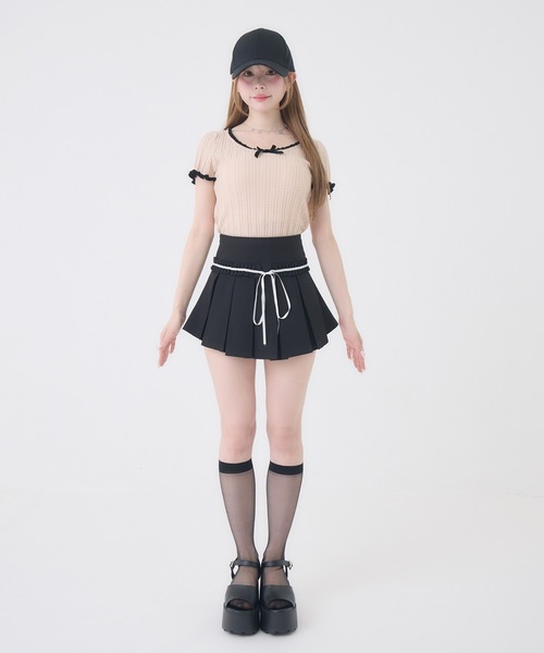Rmine(アールマイン)の「配色リボンリブトップス(Tシャツ/カットソー・レディース・ホワイト/ピンク・FREE)」の8枚目の写真