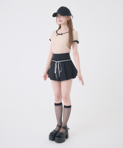 Rmine(アールマイン)の「配色リボンリブトップス(Tシャツ/カットソー・レディース・ホワイト/ピンク・FREE)」の9枚目の写真