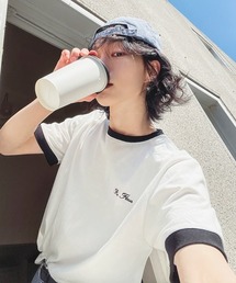 NOWLE（ノウル）の「【NOWLE】ワンポイント筆記体刺繍 リンガー 半袖 Tシャツ / コットンスラブ リラックス トップス（Tシャツ/カットソー）」
