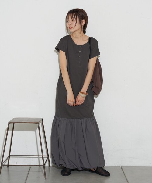 CIAOPANIC TYPY(チャオパニックティピー)の「【KAIRI企画】脱部屋着見え!2WAYヘンリーワンピ(ワンピース・レディース・ブラウン/オフホワイト/チャコールグレー・ONE SIZE)」の19枚目の写真