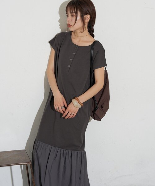 CIAOPANIC TYPY(チャオパニックティピー)の「【KAIRI企画】脱部屋着見え!2WAYヘンリーワンピ(ワンピース・レディース・ブラウン/オフホワイト/チャコールグレー・ONE SIZE)」の14枚目の写真
