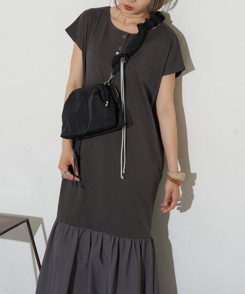 CIAOPANIC TYPY(チャオパニックティピー)の「【KAIRI企画】脱部屋着見え!2WAYヘンリーワンピ(ワンピース・レディース・ブラウン/オフホワイト/チャコールグレー・ONE SIZE)」の4枚目の写真