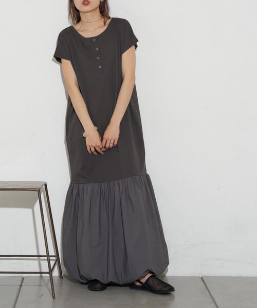 CIAOPANIC TYPY(チャオパニックティピー)の「【KAIRI企画】脱部屋着見え!2WAYヘンリーワンピ(ワンピース・レディース・ブラウン/オフホワイト/チャコールグレー・ONE SIZE)」の5枚目の写真