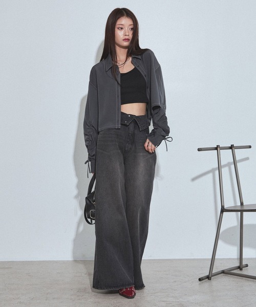 PAGEBOY（ページボーイ）の「ドロストスリーブショートシャツ（シャツ/ブラウス・レディース・ターコイズブルー/チャコールグレー/ブラック・FREE）」の10枚目の写真