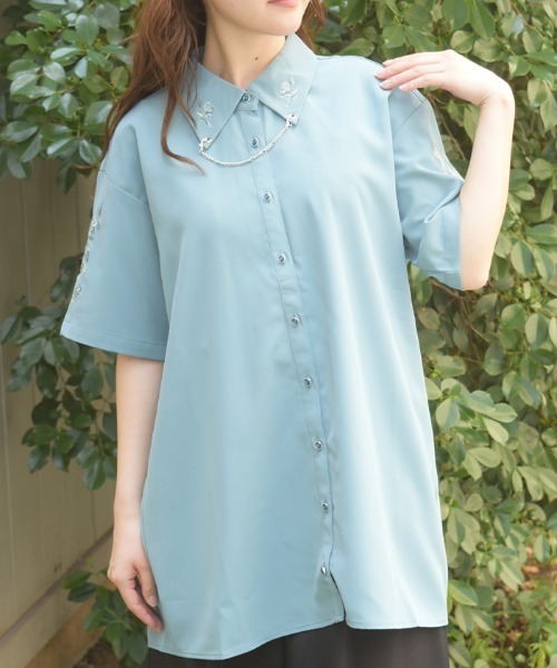 axes femme(アクシーズファム)の「チェーン付刺繍シャツ(シャツ/ブラウス・レディース・ホワイト/ミント/ブラック・FREE)」の9枚目の写真
