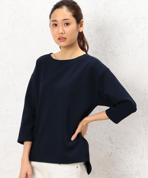 green label relaxing(グリーンレーベルリラクシング)の「KF ジョーゼット ボンディング プルオーバー カットソー◆(Tシャツ/カットソー・レディース・オフホワイト/ネイビー・FREE)」の1枚目の写真