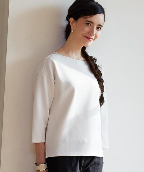 green label relaxing(グリーンレーベルリラクシング)の「KF ジョーゼット ボンディング プルオーバー カットソー◆(Tシャツ/カットソー・レディース・オフホワイト/ネイビー・FREE)」の2枚目の写真