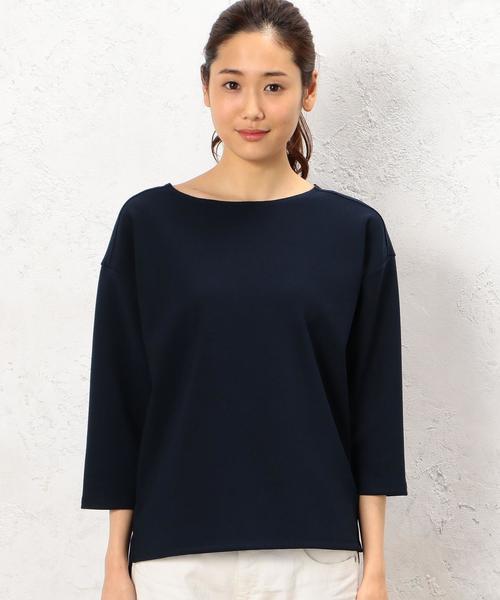 green label relaxing(グリーンレーベルリラクシング)の「KF ジョーゼット ボンディング プルオーバー カットソー◆(Tシャツ/カットソー・レディース・オフホワイト/ネイビー・FREE)」の4枚目の写真