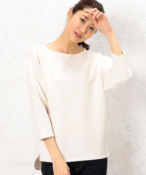 green label relaxing(グリーンレーベルリラクシング)の「KF ジョーゼット ボンディング プルオーバー カットソー◆(Tシャツ/カットソー・レディース・オフホワイト/ネイビー・FREE)」の10枚目の写真